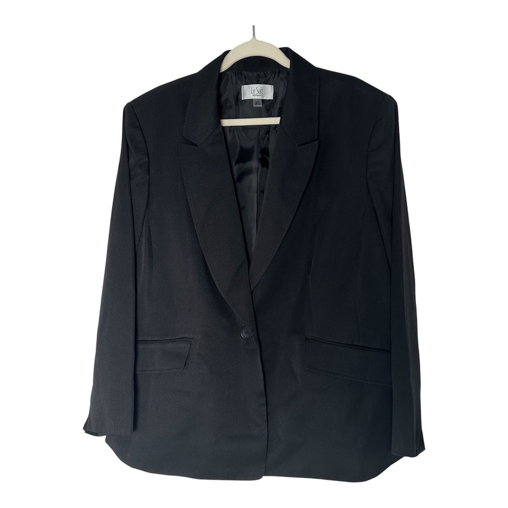 Le Suit Size-24W Women's  Black Collar Jacquard Blazer 1 Button Office Plus